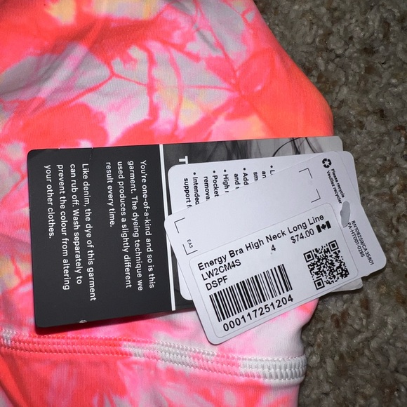 NWT Lululemon Grapefruit Pink Shibori Longline Energy Bra size 4 - Picture 3 of 4